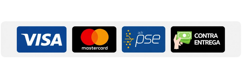 Medios de pago: Visa, Mastercard, Diners Club, American Express, PSE y pago contra entrega