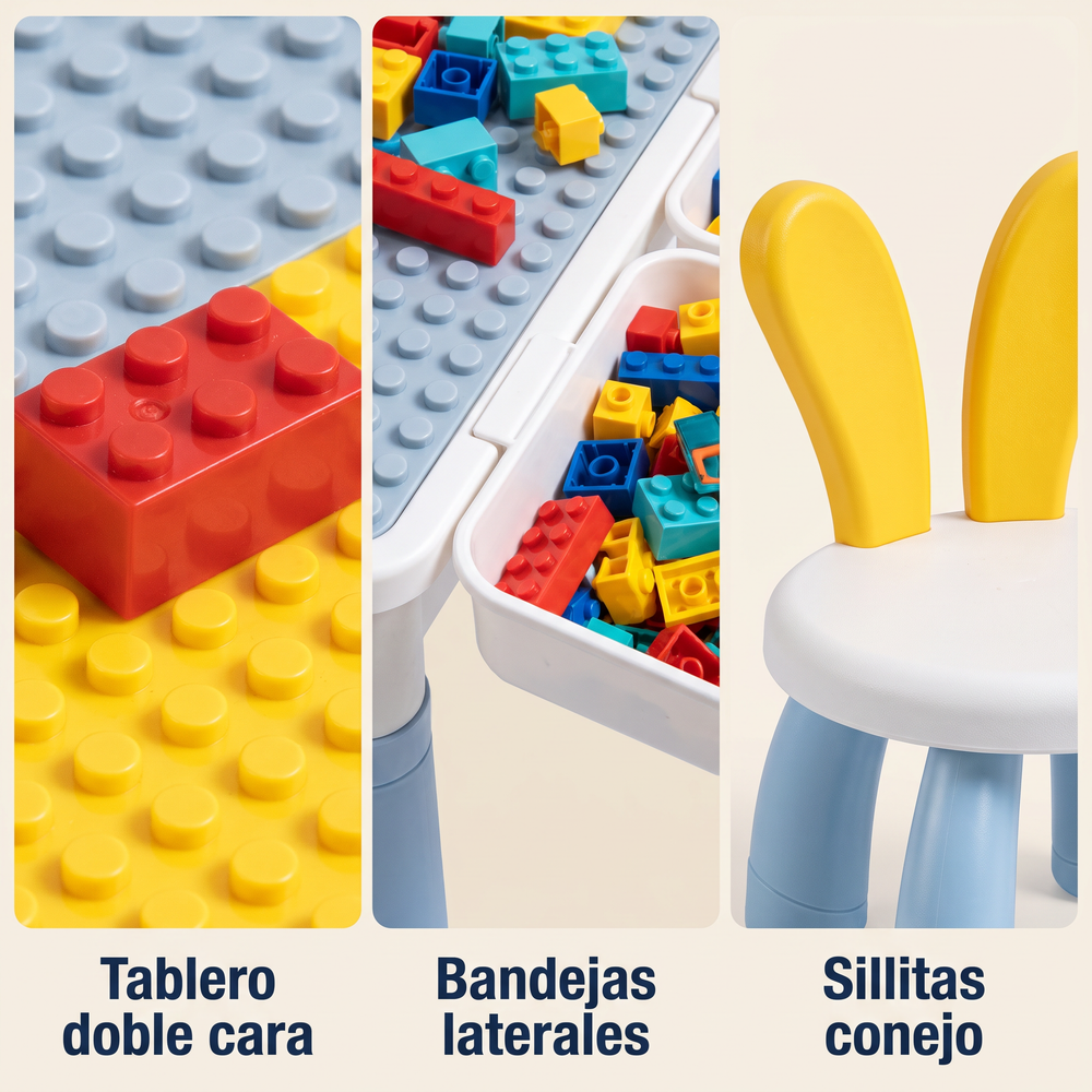 Bandejas laterales con piezas organizadas